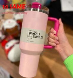US Stock Pink Flamingo Watermelon Moonshine H2.0 40oz Stainless Steel Tumblers Cups with Silicone handle Lid And Straw Car mugs Keep Drinking Cold Water Bottle E1227