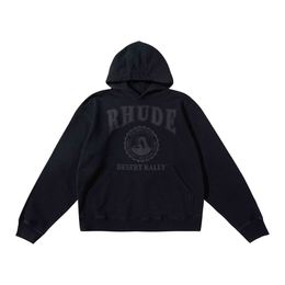 Men's Hoodies Sweatshirts American Fashion Brand Rhudehoodies Men's Loose Fitting Oversized Washed Old Badge Printed Wbfr