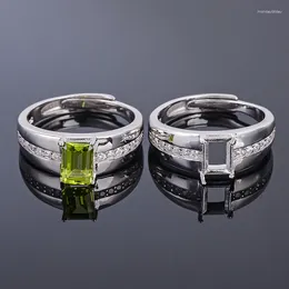 Cluster Rings MeiBaPJ 5 7 Natural Peridot Gemstone Fashion Ring /Empty Support For Men Real 925 Sterling Silver Fine Charm Jewellery