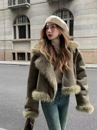Women Jacket Suede Short Biker Clothes Korean Casual Tops Winter Street Style Thickened Jackets Warm Fur Coats for Women 231226