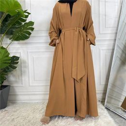 Ethnic Clothing Simple Muslim Dress Elastic Cuff Silky Elegant Pure Color Long Abayas Women Modest Wear EID Robes