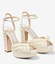 Elegant Bridal Wedding Dress Shoes Sacora Lady Sandals White Pearls Leather Luxury Brands High Heels Women Walking Origianal776