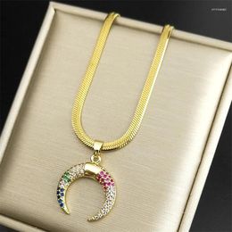 Pendant Necklaces Korean Zircon Crescent Moon Necklace For Women Stainless Steel Gold Colour Clavicle Chain Wedding Party Jewellery Birthday