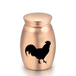 Chicken Engraved Cremation Memorial Urn Ashes Holder Aluminum Alloy Small Keepsake Urns for Human Pet Ashes 16x25mm315E
