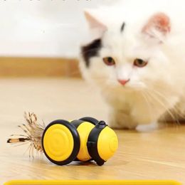 Smart cat toy car cute bee pet interactive sticker hair remover feather random movement electric 231227