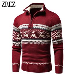 Men Autumn Casual Jacquard Half Zip Polo Sweater Cardigan Jacket Winter Long Sleeve Mock Neck Pullover 231226