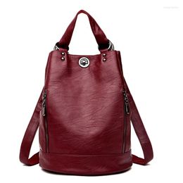 School Bags A4 Female Mochila Feminina Casual Multifunction Women Leather Backpack Shoulder Bag Travel Back Pack Lightweight