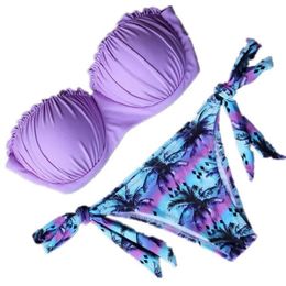 wear 2017 Sexy Summer Bikinis Set Push Up Coconut Tree Print Women Swimsuits Brazilian Beachwear Sexy Women Swimwear Free Shipping