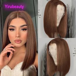 Brazilian Human Virgin Hair 13X4 Lace Front Wig Bob 4# Colour Chocolate 10-18inch Malaysian Lace Bob Wigs 130% 150% 180% Density