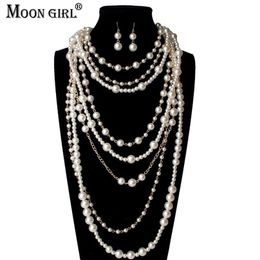 Beaded Necklaces MOON GIRL Multi-layer Simulated Pearls Chain Long Trendy Statement Choker for women Fashion Jewelry 221102181D