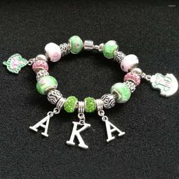 Strands Strand Handmade Greek Sorority Pink Green Crystal Bracelet Whit Letter Map Shield Fittings Pendant Charm Original Bangles