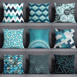 Pillow Teal Blue Square Pillowcase Abstract Geometric Stripe Nordic Polyester Cover Home Bedroom Office Sofa Decoration