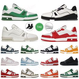 Designer flat sneaker virgil trainer casual shoes denim canvas leather white green red blue letter platform mens womens low trainers sneakers 36-45 for good price