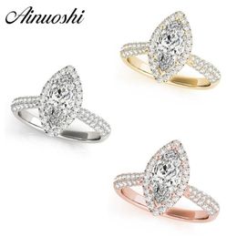 AINUOSHI 925 Sterling Silver Women Wedding Engagement Rings Halo Marquise Cut Bridal Rings Anniversary Silver Party Jewelry Gift Y173k