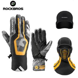 ROCKBROS Winter Gloves Men's Thermal Warm Bicycle Waterproof Bike Cycling Ski Anti-slip Motorcycle Gloves TPU Touch Screen 231227