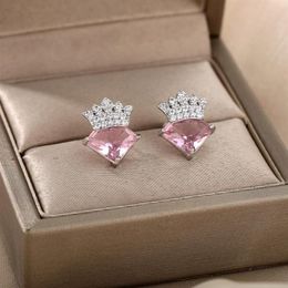Stud Stainless Steel Crown Diamond Earrings For Women Gold Girl Birthday Wedding Anniversary Fashion Jewellery GiftStud254N
