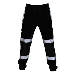 Men's Pants Reflective Ring Trousers Work High Visibility Clothes Casual Splicing Plus Velvet Warmth Autumn Winter