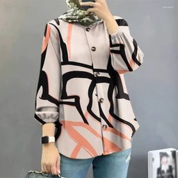 Women's Blouses Fashionable Long Sleeved Printed Shirt For Spring Vintage Casual Button Top Female Loose Turn Down Collar Blouse
