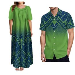 Casual Dresses Men'S Button-Down Shirt And Women'S Loose Square Neck Dress Skirt Polynesian Ethnic Style Couple Suit