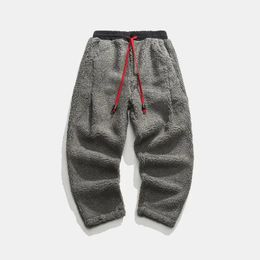 Winter Men Solid Color Fleece Pants Male Vintage Fashion Thick Oversized Harem Pants Men Lamb Wool Warm Trousers 231226