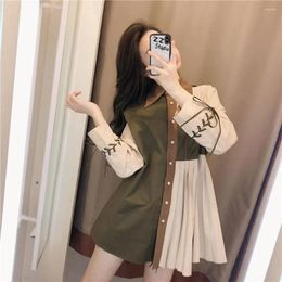 Women's Blouses Spring Korean Vintage Female Pleated Spliced Long Sleeve Chic Clothing Casual Loose Button Lace Up Shirt