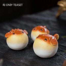 Yixing Purple Clay Tea Pet Handmade Pufferfish Statue Ornaments Animal Tea Figurine Sculpture Crafts Chinese Tea Set Decors Art 231226