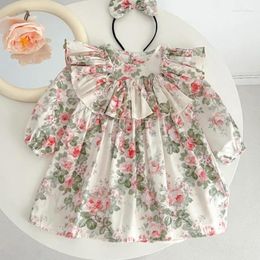 Girl Dresses 2024 Baby Girls Beautiful Floral Dress Bow Headband Elegant Sister Cotton Birthday Princess Clothing Kids Toddlers Rompers