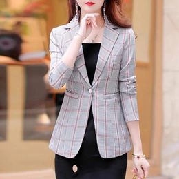 Women's Suits S-3XL Women Blazer Jacket Plaid Slim Spring Autumn Casual Office Work Plus Size Black Red Blue Coffee
