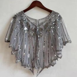 Scarves Sparkly Women Wrap Elegant Beaded Sequin Prom Shawl For Lightweight See-through V Neck Cape With Thin Shoulder Decoration