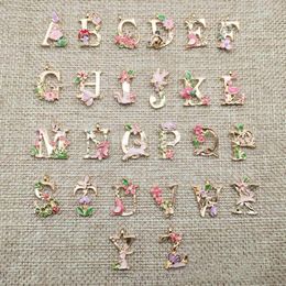 Bracelets Newest 26 Piece/lot 13*18mm Gold Colour Flower Letters Charms Alphabet Initial Bracelet Charm Pedant for Jewellery Making Az