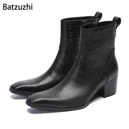 Super Cool Men's Shoes Pointed Toe Zip Black Gneuine Leather Ankle Boots fr Men Zip Fashion Party, Wedding Boot