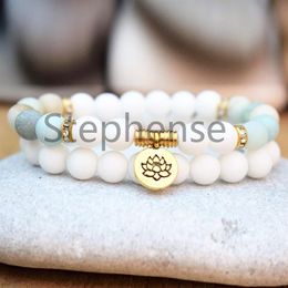 MG0627 Women's Matte Amazonite Lotus Bracelet New Design Shell Beads Yoga Bracelet Heart Chakra Mala Bracelet287N