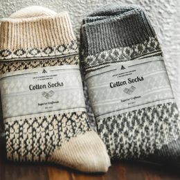 Maden Amekaji Crew Socks Vintage Patterns Winter Mens Knitted Thicken Warm Men Retro Style Fashion For Snow Boots 2023 231226