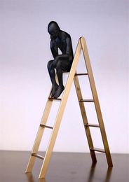 Auguste Rodin Thinker Sculpture Cute Thinker on The Stairs Window Display Bookshelf Classical Home Decoration Black Man Metal T2003403957