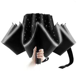 Umbrellas Reverse 10 Ribs Umbrella Automatic With Reflective Strip Windproof Inverted Folding Portable Upside