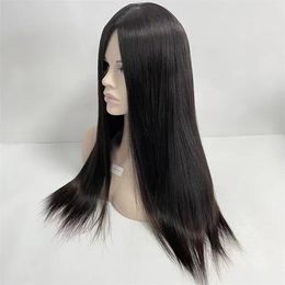 Wigs Brazilian Virgin Human Hair Silky Straight Black Color 1b# 4x4 Silk Top Jewish Topper for White Women