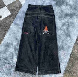 JNCO Y2k Streetwear Hip Hop Boxing Gloves Graphic Print Baggy Black Pants Men Women Harajuku Gothic Wide Trouser c1