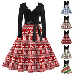 Casual Dresses Winter Christmas For Women V-Collar Vintage Dress Lace Up Fashion Party Sweater Vestodos Para Mujer Casuales