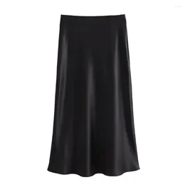 Skirts High Waist Skirt Elegant Satin Maxi For Women A-line Slim Fit Formal Party Prom With Ankle Length Soft