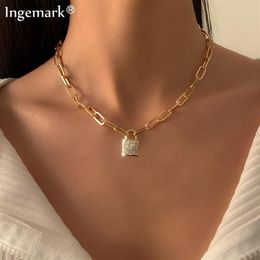 Rock Choker Rhinestone Lock Necklace Chain On The Neck With Padlock Punk Jewelry Mujer Key Pendant Women Gift Necklaces206l