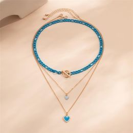 Multi-layer blue love pendant necklace bracelet Gradual change designer Jewellery bracelets ring Womens mens couple fashion gold sil297Z