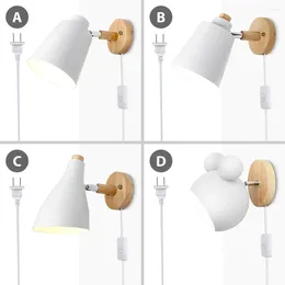 Wall Lamp Wood With Plug And 1.2 Metres Line Cable Knob Switch Creative Bedside Light US/EU 10cm Wooden Base