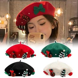 Berets Christmas Beret Hat Beanie Cap Simple Sweet French Soft Fleece Warm All Match Costume Accessories