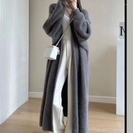 Men's Sweaters Fluffy Long Cardigan Women Elegant Sleeve Fur Loose Female Knit Sweater Coat 2023 Autumn Winter Street Maxi Lady Outwear