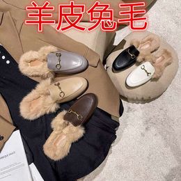 Designer shoes Slippers for Women Wearing Autumn Winter Versatile Flat Bottom Rabbit Half Slippers for Women Muller Shoes Shoes for Furry slipper 0OIEl