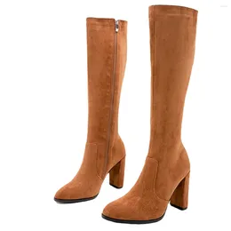Boots Sexy Women's High Autumn Winter Retro Shoes Thick Bottom Heels Elastic Long Women Balck Brown Beige 2023