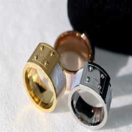 Europe America Fashion Lady Women Titanium Steel Four Rivets Engraved Letter M Mother of Pearl 18K Gold Plated Wide Ring Rings 3 C2581