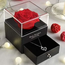 Eternal Rose Flower Jewellery Gift Box Ring Earrings Necklace Storage Boxes Wedding Christmas Valentines Artificial Jewellery Case 231227