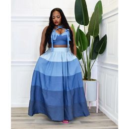 Dress CHYXSB 2022 Sexy Girl Style Women Suit New Printed Sleeveless Short Top Elastic Floor Length Skirt Lady Two Piece Sets