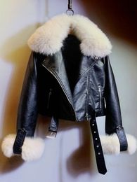Temperament Fur Leather Jacket Women 2023 Autumn and Winter Real Slim Handsome Pu Motorcycle Coat Street 231227